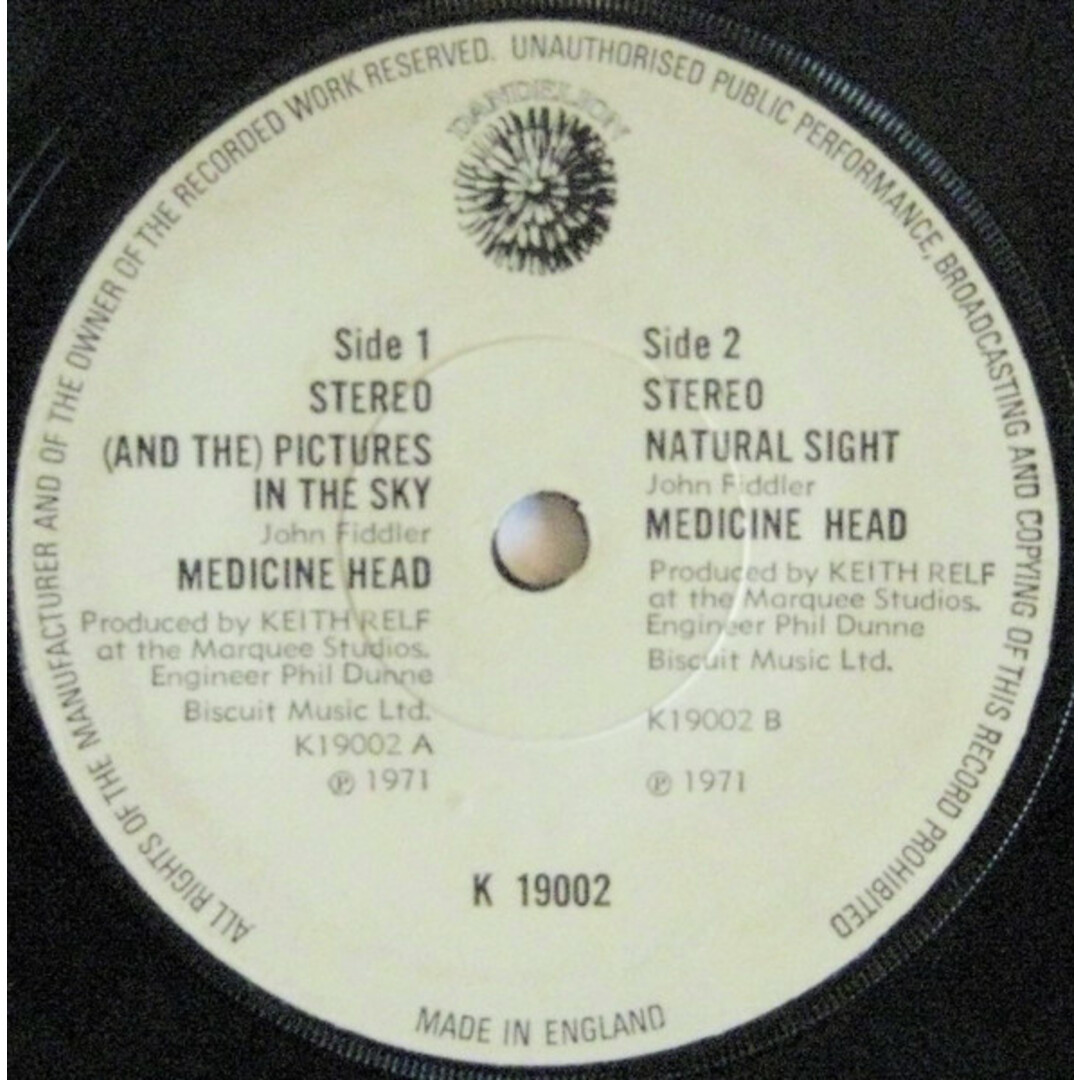 英7” Medicine Head (And The) Pictures In The Sky DAN7003 Dandelion Records /00080 エンタメ/ホビーのエンタメ その他(その他)の商品写真