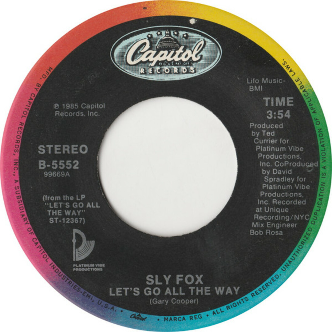 米7” Sly Fox Lets Go All The Way B5552 Capitol Records /00080 エンタメ/ホビーのエンタメ その他(その他)の商品写真