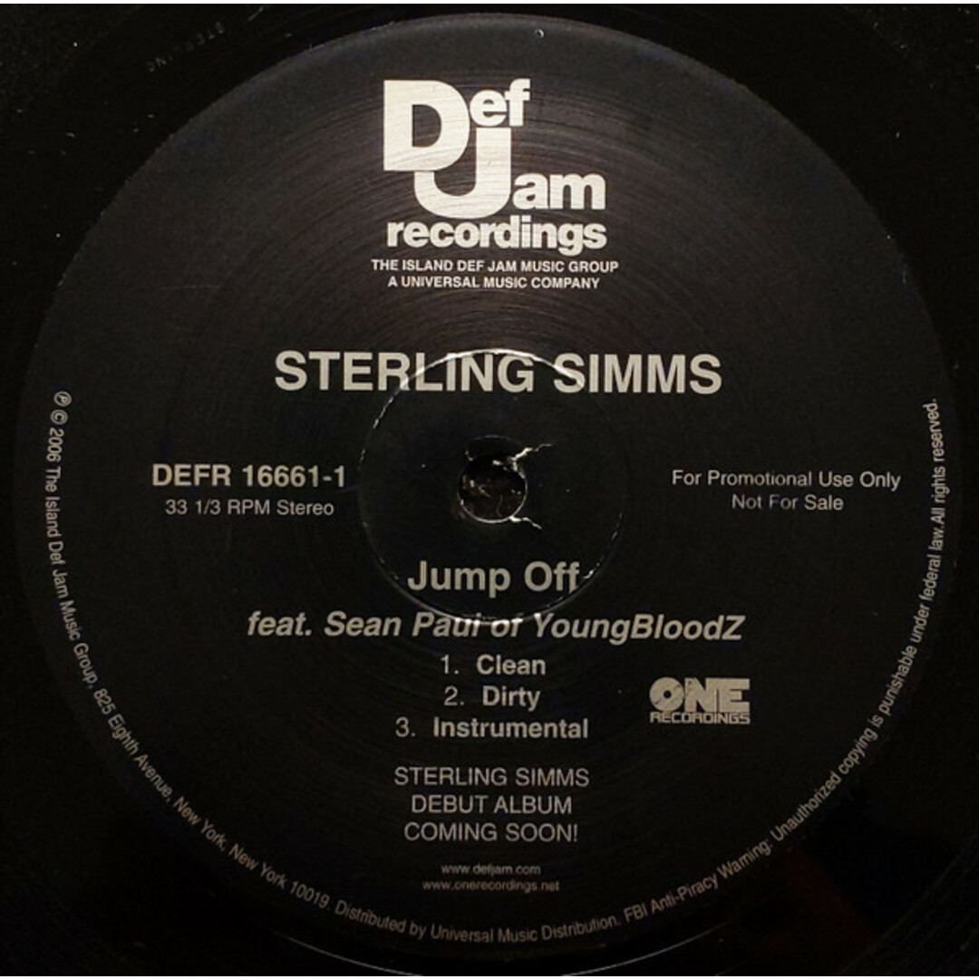 米12” Sterling Simms Jump Off DEFR166611PROMO Def Jam Recordings /00250 エンタメ/ホビーのエンタメ その他(その他)の商品写真
