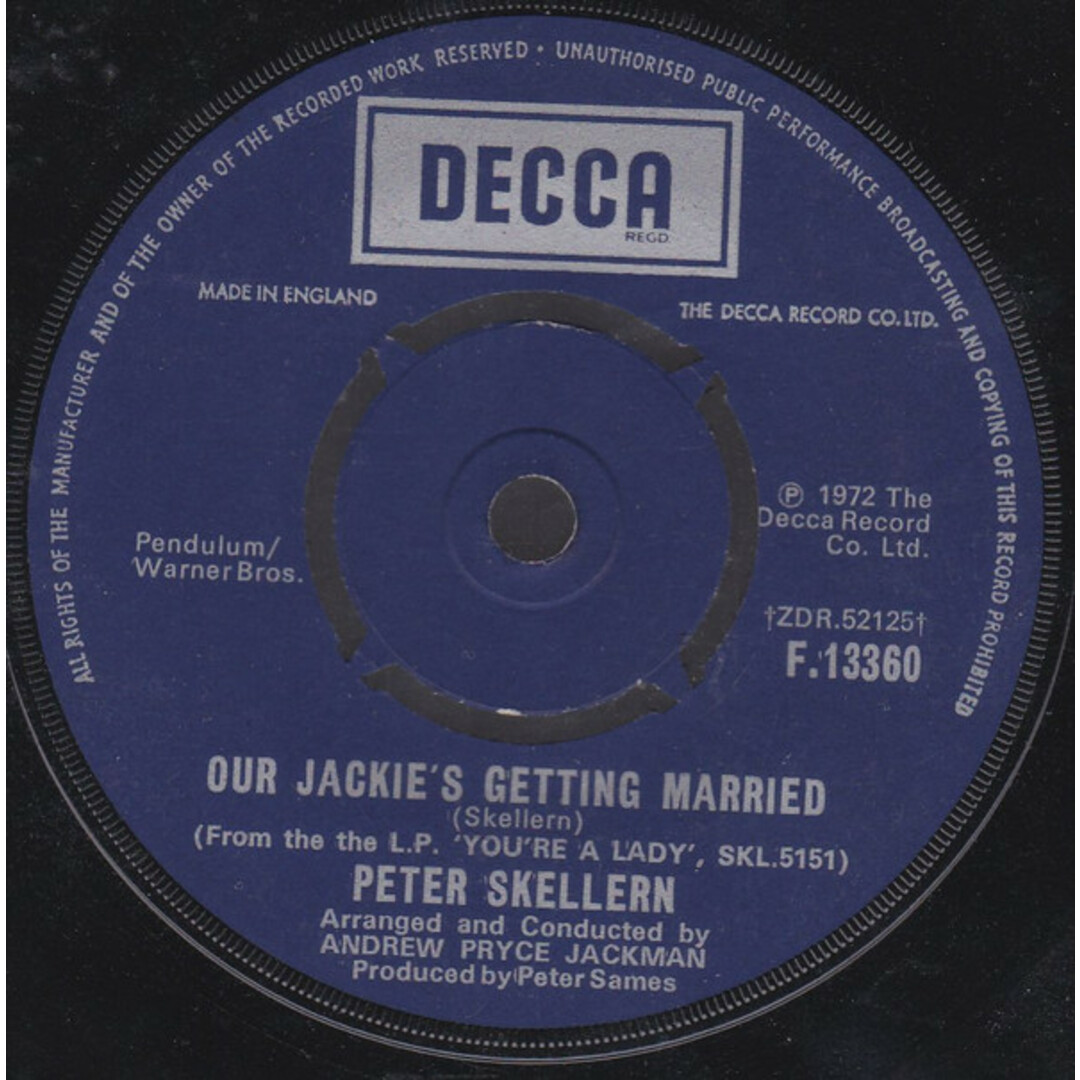 英7” Peter Skellern Our Jackiess Getting Married F13360 Decca /00080 エンタメ/ホビーのエンタメ その他(その他)の商品写真