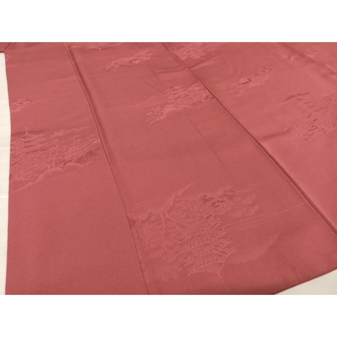 平和屋着物□上質な色無地 風景地紋 真紅色 正絹 逸品 平和屋着物□上質な色無地 風景地紋 真紅色 正絹 逸品