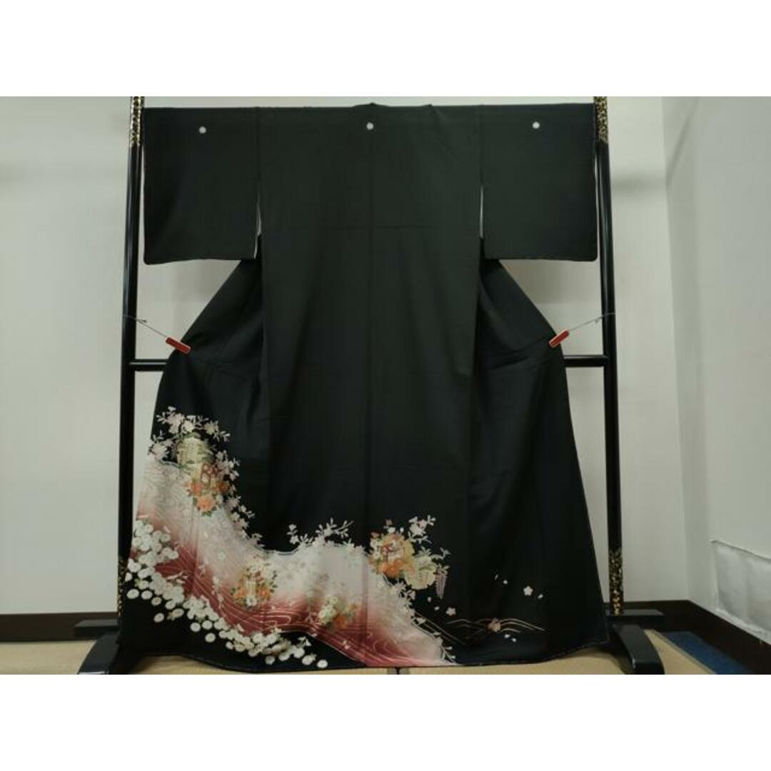 平和屋着物□豪華黒留袖 雪輪御所車枝花文 暈し染め 金彩 正絹 平和屋着物□豪華黒留袖 雪輪御所車枝花文 暈し染め 金彩 正絹