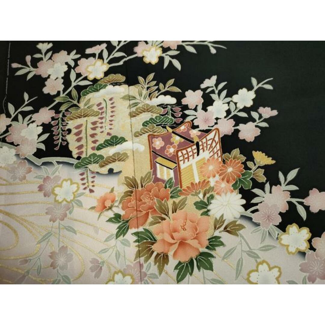 平和屋着物□豪華黒留袖 雪輪御所車枝花文 暈し染め 金彩 正絹 平和屋着物□豪華黒留袖 雪輪御所車枝花文 暈し染め 金彩 正絹