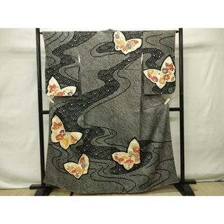 平和屋着物□訪問着 駒刺繍 絞り 道長舞蝶草花文 正絹 逸品 平和屋着物□訪問着 駒刺繍 絞り 道長舞蝶草花文 正絹 逸品