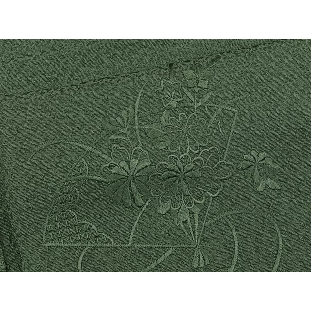 平和屋着物□色無地付下げ 総刺繍 スワトウ刺繍 扇面花地紋 緑 平和屋着物□色無地付下げ 総刺繍 スワトウ刺繍 扇面花地紋 緑