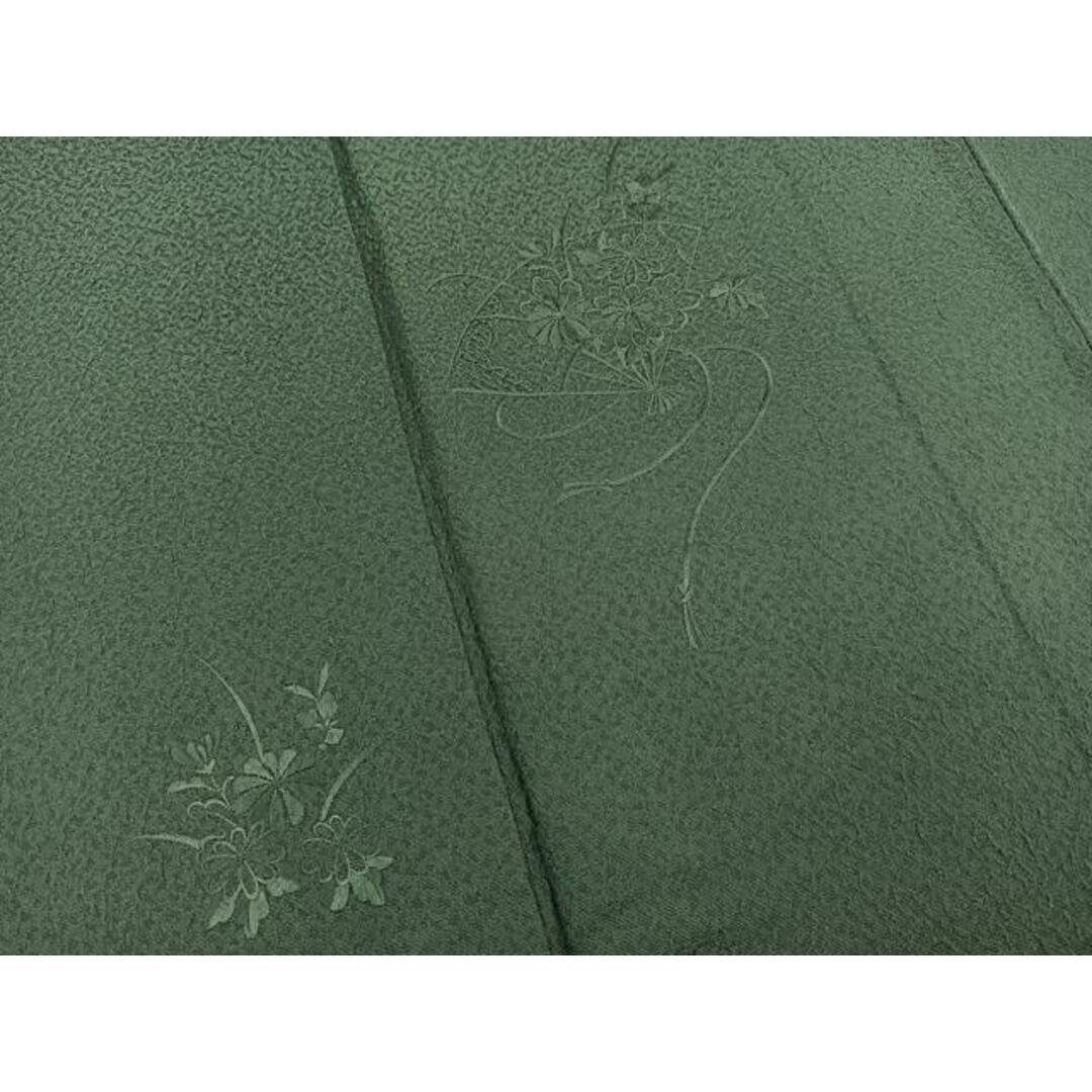 平和屋着物□色無地付下げ 総刺繍 スワトウ刺繍 扇面花地紋 緑 平和屋着物□色無地付下げ 総刺繍 スワトウ刺繍 扇面花地紋 緑