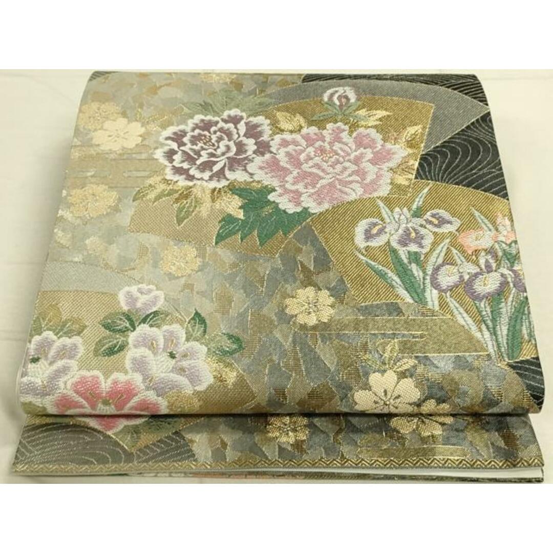 平和屋着物◎六通柄袋帯 地紙草花文 金銀糸 引箔 正絹 逸品 平和屋着物◎六通柄袋帯 地紙草花文 金銀糸 引箔 正絹 逸品