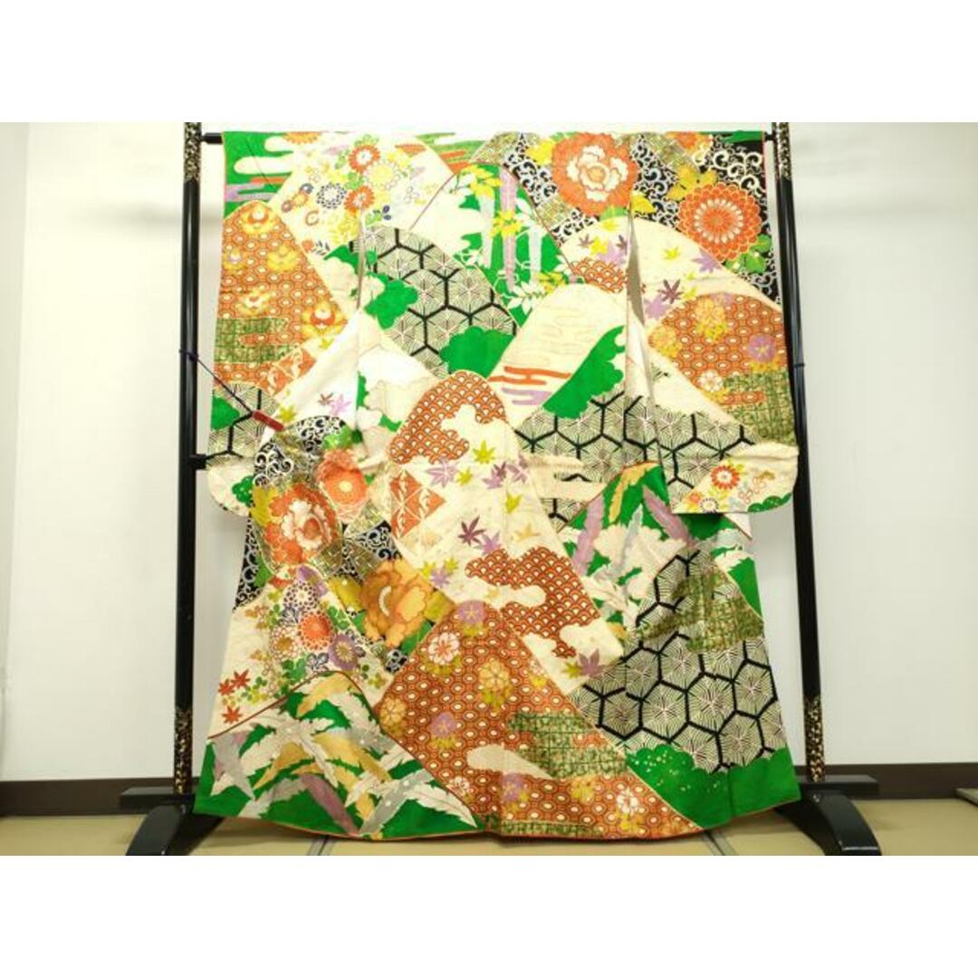 平和屋着物□豪華振袖 駒刺繍 吉祥草花文 金彩 正絹 逸品 平和屋着物□豪華振袖 駒刺繍 吉祥草花文 金彩 正絹 逸品