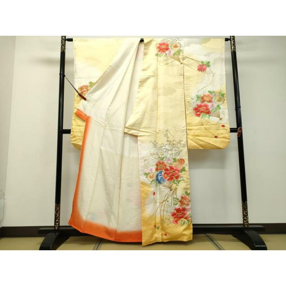 平和屋着物□豪華振袖 駒刺繍 総刺繍 扇面草花文 暈し染め 金 平和屋着物□豪華振袖 駒刺繍 総刺繍 扇面草花文 暈し染め 金