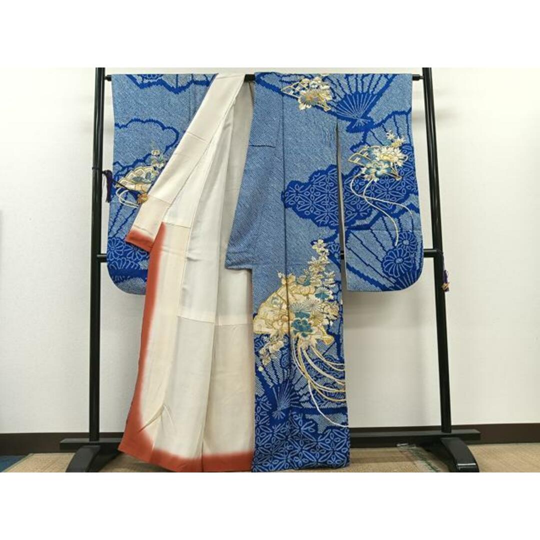 平和屋着物□豪華振袖 駒刺繍 絞り 檜扇枝花文 金銀糸 正絹 逸品 平和屋着物□豪華振袖 駒刺繍 絞り 檜扇枝花文 金銀糸 正絹 逸品