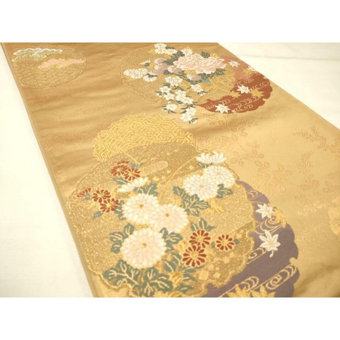 平和屋着物◎六通柄袋帯 唐織 雪輪草花文 金糸 引箔 正絹 逸品 平和屋着物◎六通柄袋帯 唐織 雪輪草花文 金糸 引箔 正絹 逸品