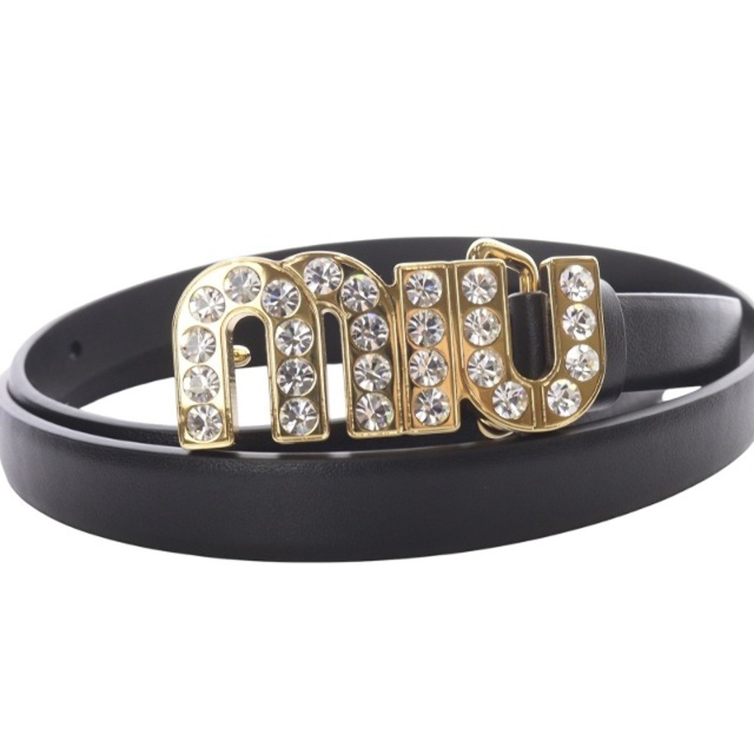 MIU MIU - ミュウミュウ レザー クリスタルロゴ ベルト 32/80 黒 MIU MIU - ミュウミュウ レザー クリスタルロゴ ベルト 32/80 黒