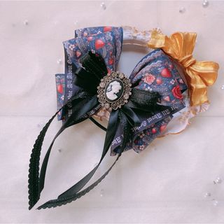 969 ハンドメイド リボン ヘアゴム ゴシック ゴスロリ カメオ(ヘアアクセサリー)