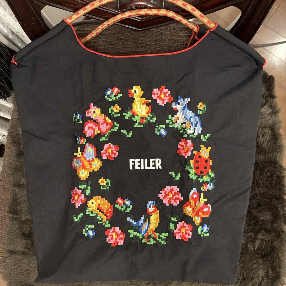 FEILER - 新品 Ball&Chain FEILER エコバッグ M ブラック 大刺繍 FEILER - 新品 Ball&Chain FEILER エコバッグ M ブラック 大刺繍