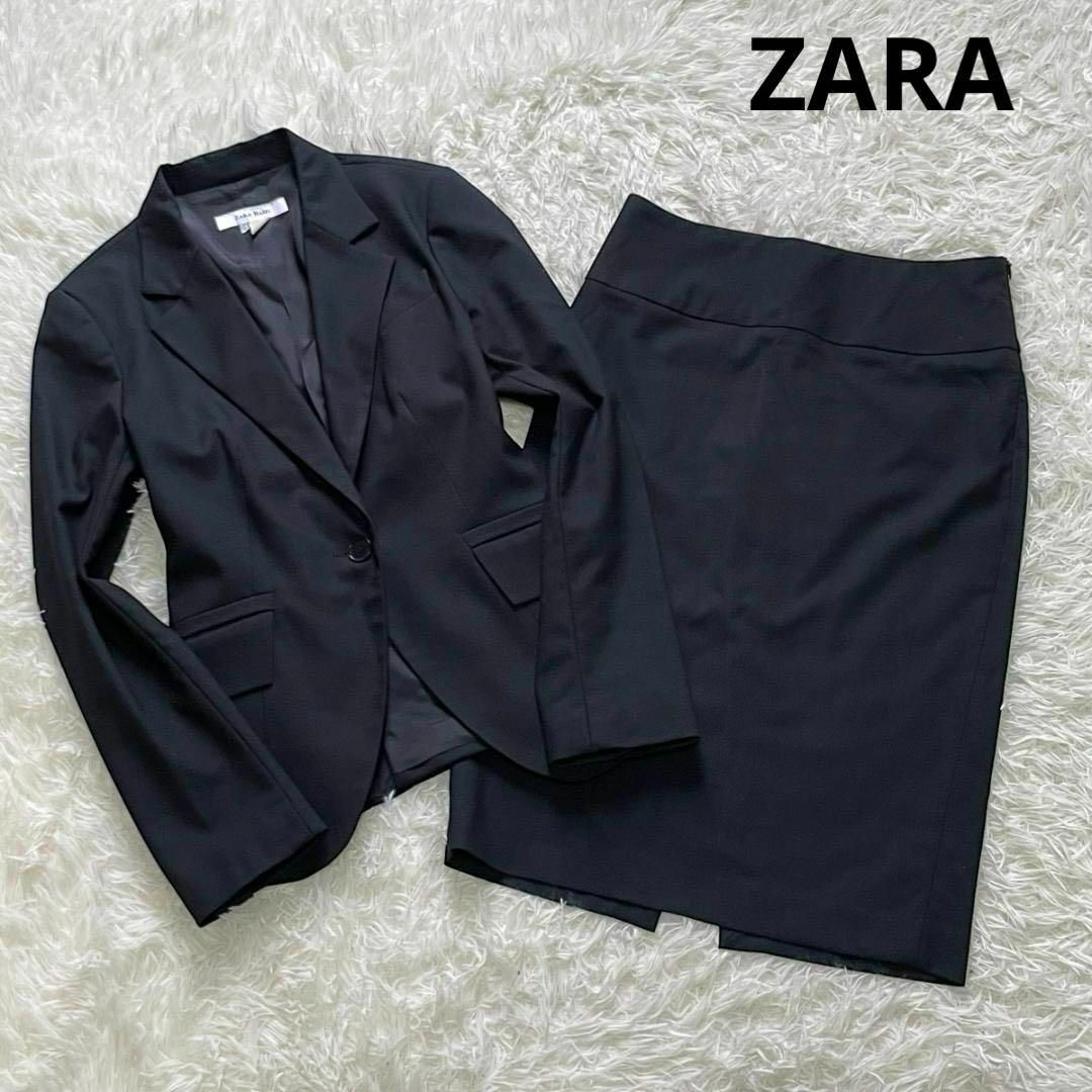 ZARA - ZARA スカートスーツ セットアップ 黒 ストレッチ 膝丈 ZARA - ZARA スカートスーツ セットアップ 黒 ストレッチ 膝丈