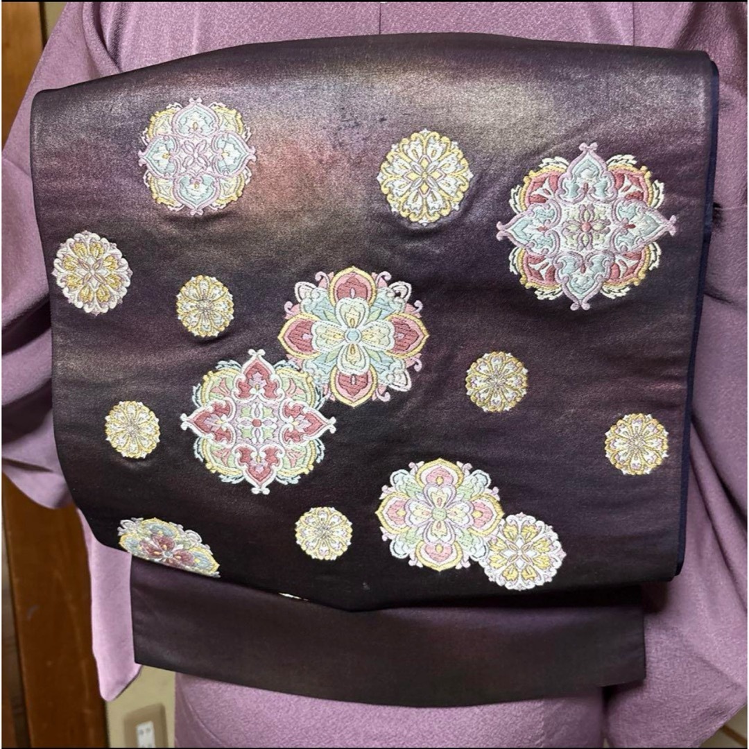 正絹縮緬紋付汕頭刺繍訪問着フルセット4点 美品着物+特選帯+ 正絹縮緬紋付汕頭刺繍訪問着フルセット4点 美品着物+特選帯+