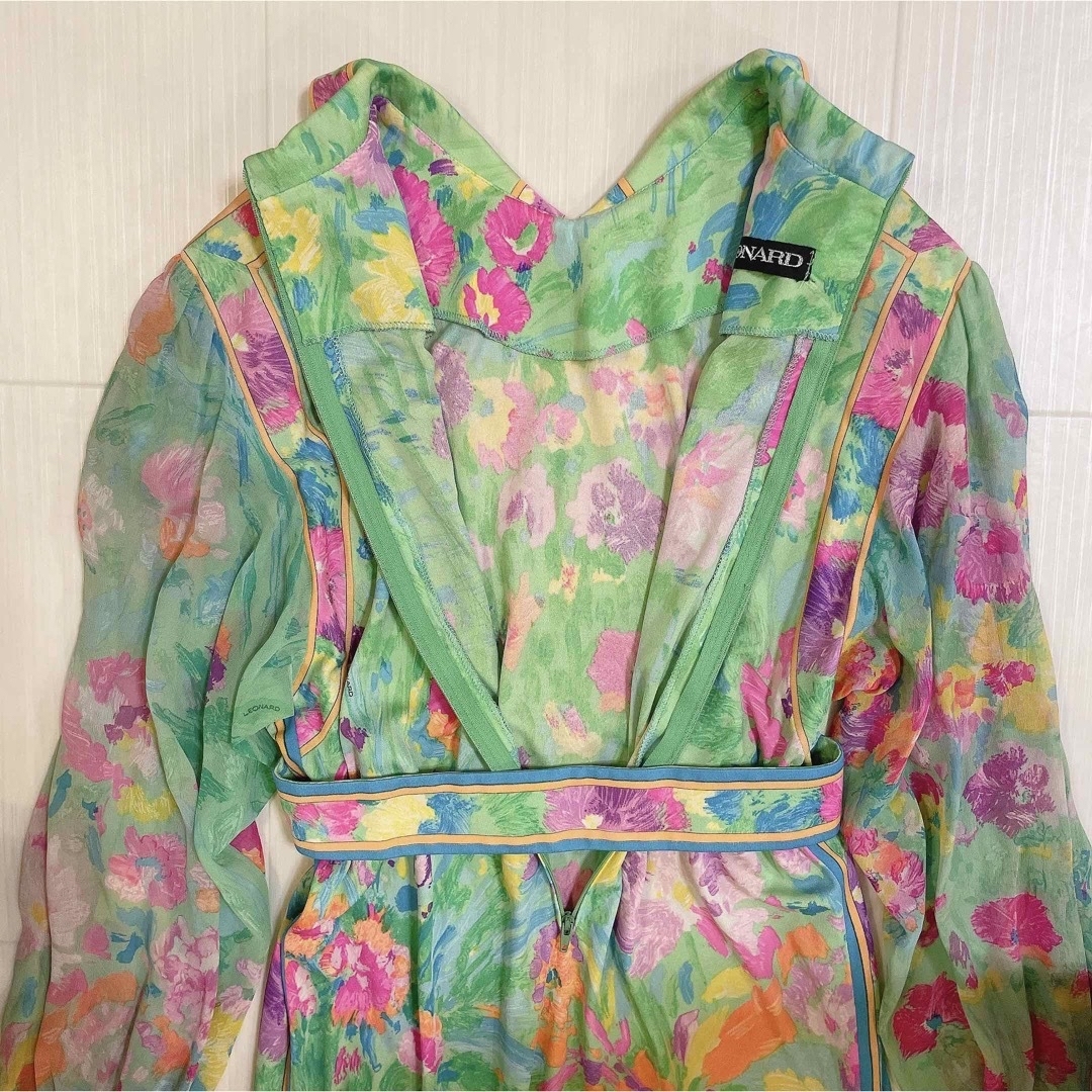 LEONARD - 美品✨LEONARD レオナール ワンピース シアー袖 LEONARD - 美品✨LEONARD レオナール ワンピース シアー袖
