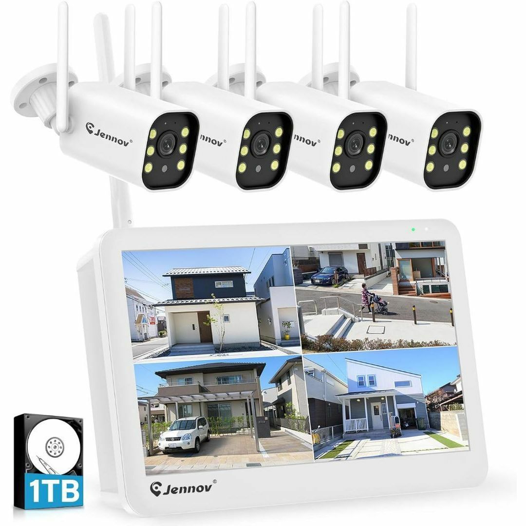 4台　防犯カメラ 屋外 IP66防水防塵 500万画素 超高画素 モニター付き