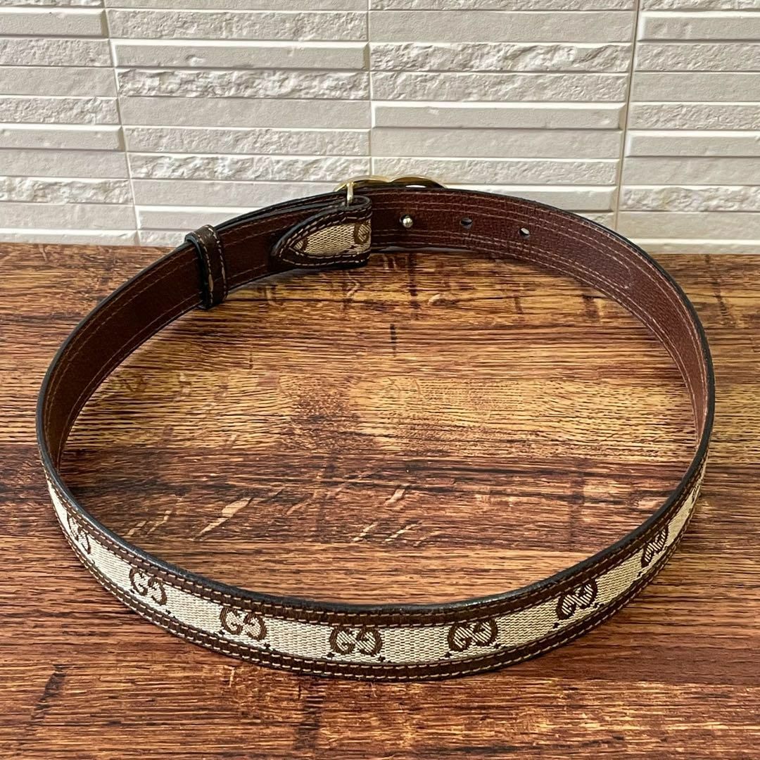 グッチ GGキャンバス レザー ベルト GG バックル ゴールド ブラウン GUCCI - グッチ GGキャンバス レザー ベルト GG バックル