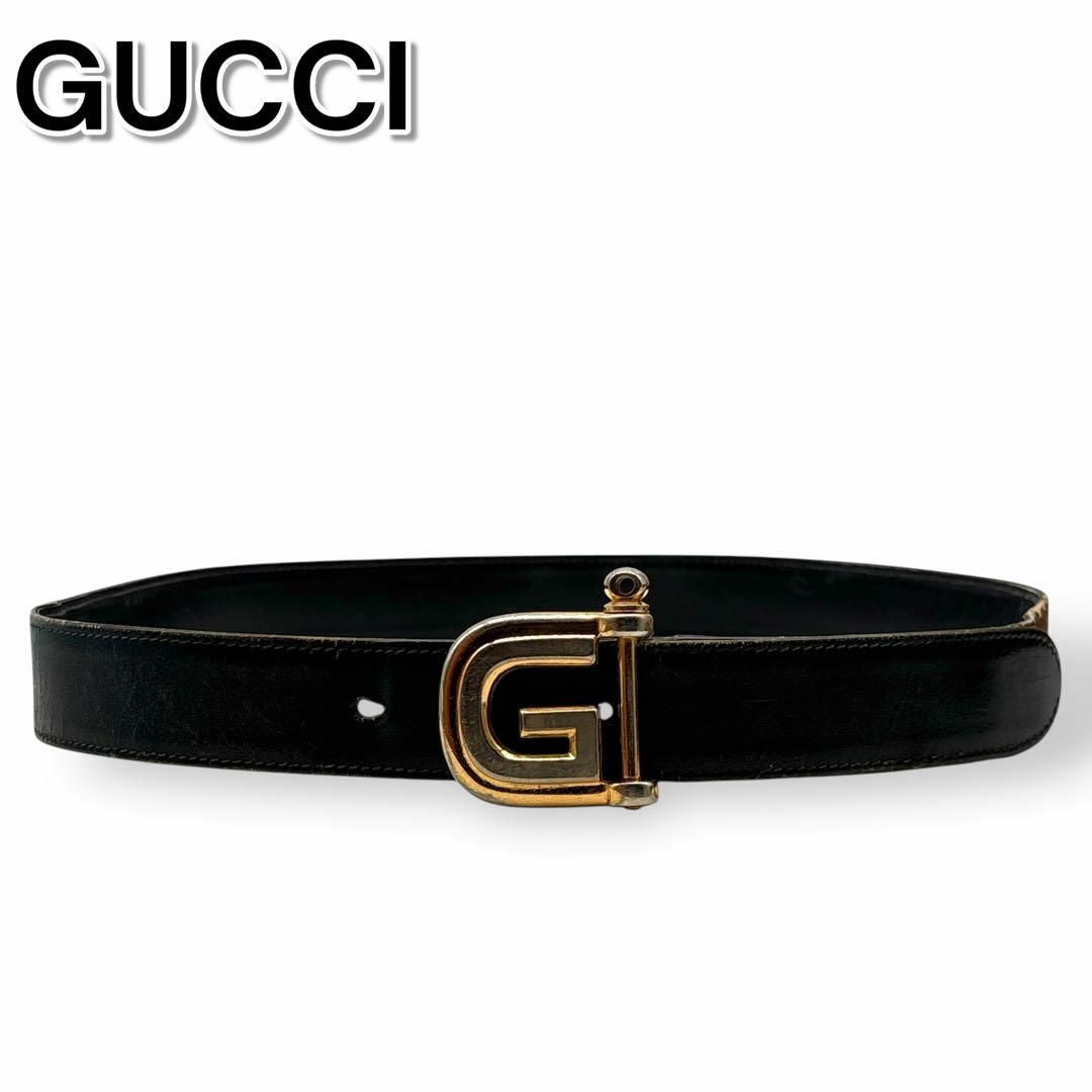 GUCCI - OLD GUCCI オールドグッチ ベルト レザー 黒 ゴールド GUCCI - OLD GUCCI オールドグッチ ベルト レザー 黒 ゴールド