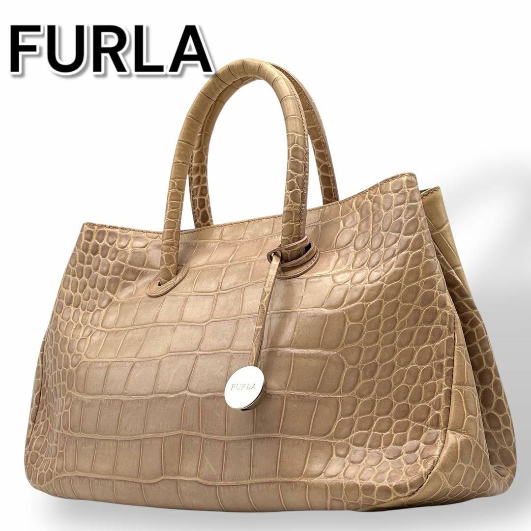FURLA - 【極美品】保存袋付き フルラ トートバッグ クロコ型 FURLA - 【極美品】保存袋付き フルラ トートバッグ クロコ型