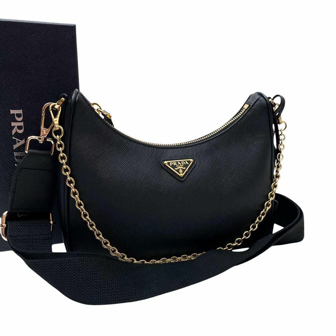 PRADA - 美品 プラダ サフィアーノ レザー チェーン ショルダー PRADA - 美品 プラダ サフィアーノ レザー チェーン ショルダー