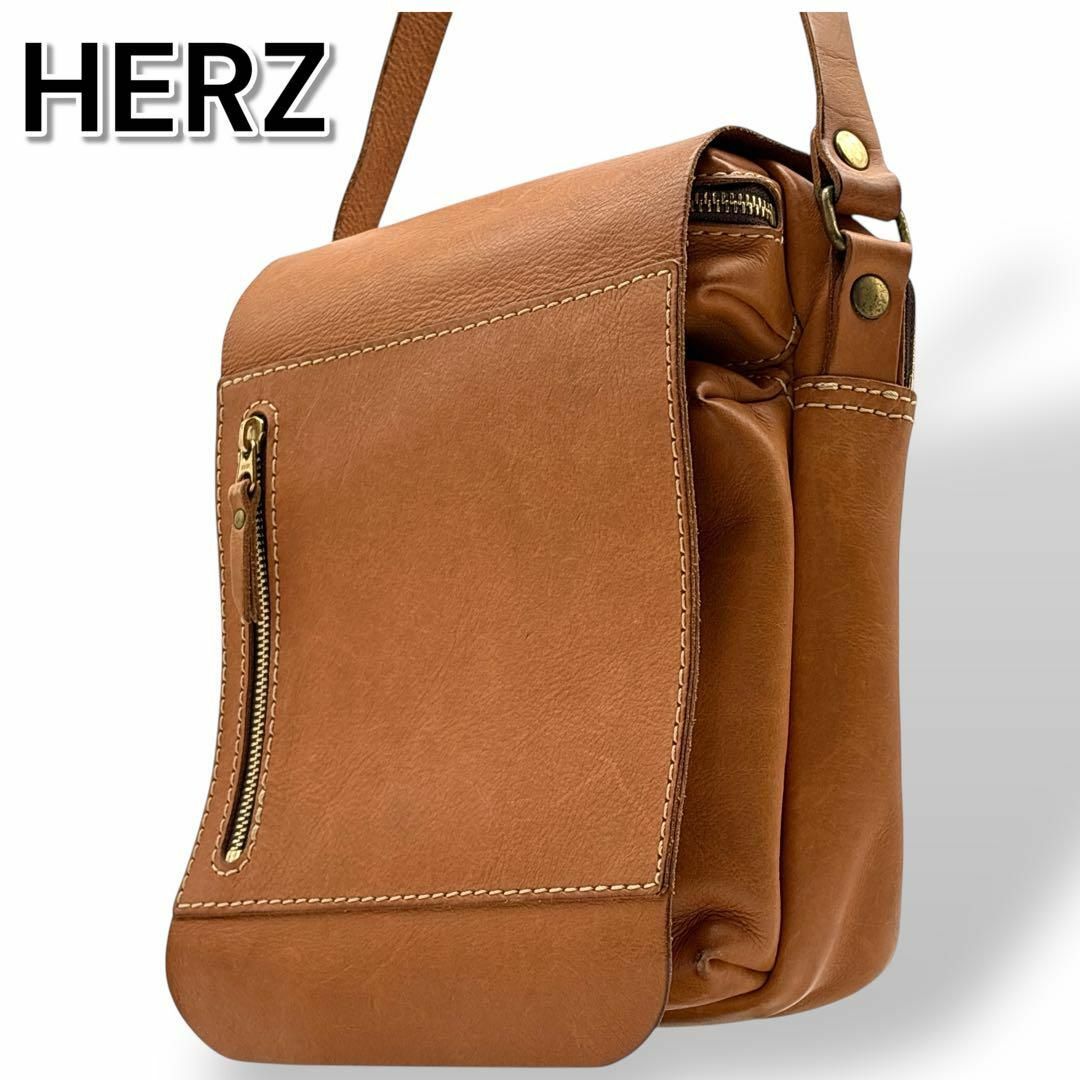 HERZ - 【美品】HERZ ヘルツ ショルダーバッグ 本革 キャメル HERZ - 【美品】HERZ ヘルツ ショルダーバッグ 本革 キャメル