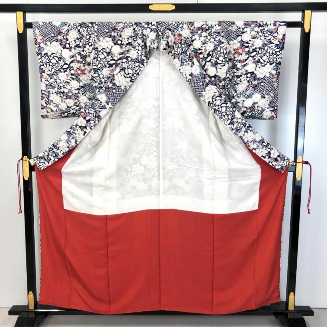 小紋 美しい辻が花模様 紺鉄色 縮緬 K-4665 レディースの水着/浴衣(着物)の商品写真