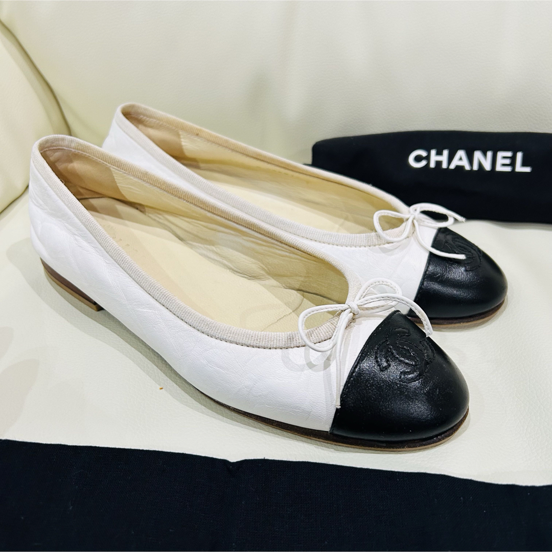 CHANEL - CHANEL バレエシューズ 白 36 バイカラー 23cm CHANEL - CHANEL バレエシューズ 白 36 バイカラー 23cm