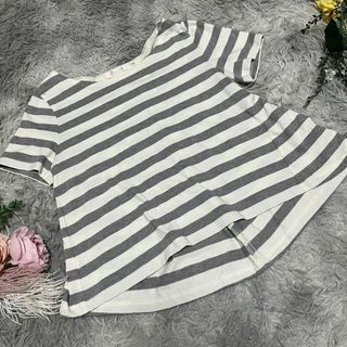 【】ボーダー　カットソー　Tシャツ　(2)　フレア(Tシャツ(半袖/袖なし))
