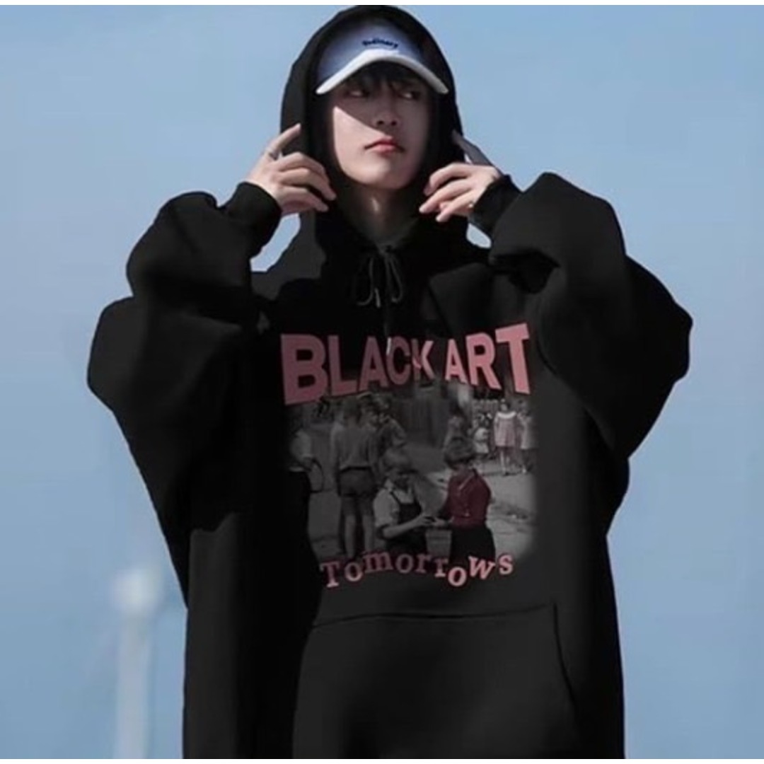 人気】パーカー 黒 XL ユニセックス フード付き ビッグプリント 人気】パーカー 黒 XL ユニセックス フード付き ビッグプリント