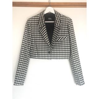ザラ(ZARA)のZARAザラ　チェック柄 クロップドジャケット　ショート丈(テーラードジャケット)