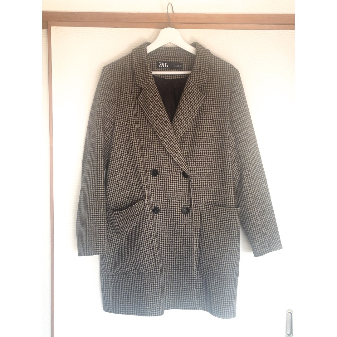 美品】ZARA(ザラ) 千鳥チェック柄 ダブルボタンチェスターコート