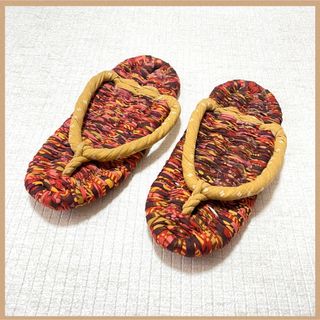 布ぞうり 赤色としじらわらじ柄 コンビ総柄 祭り 草履 草鞋 靴 レディース(下駄/草履)