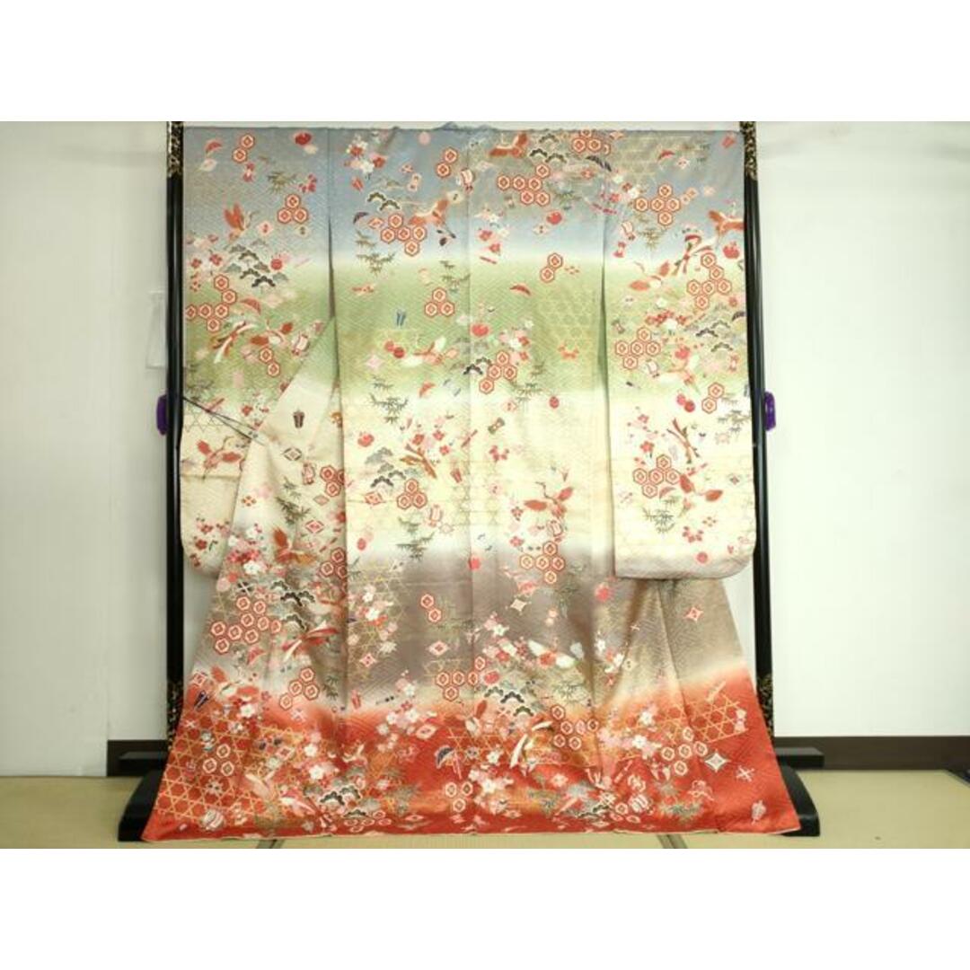 平和屋着物□豪華振袖 駒刺繍 飛鶴吉祥花文 暈し染め 金彩 正絹 平和屋着物□豪華振袖 駒刺繍 飛鶴吉祥花文 暈し染め 金彩 正絹