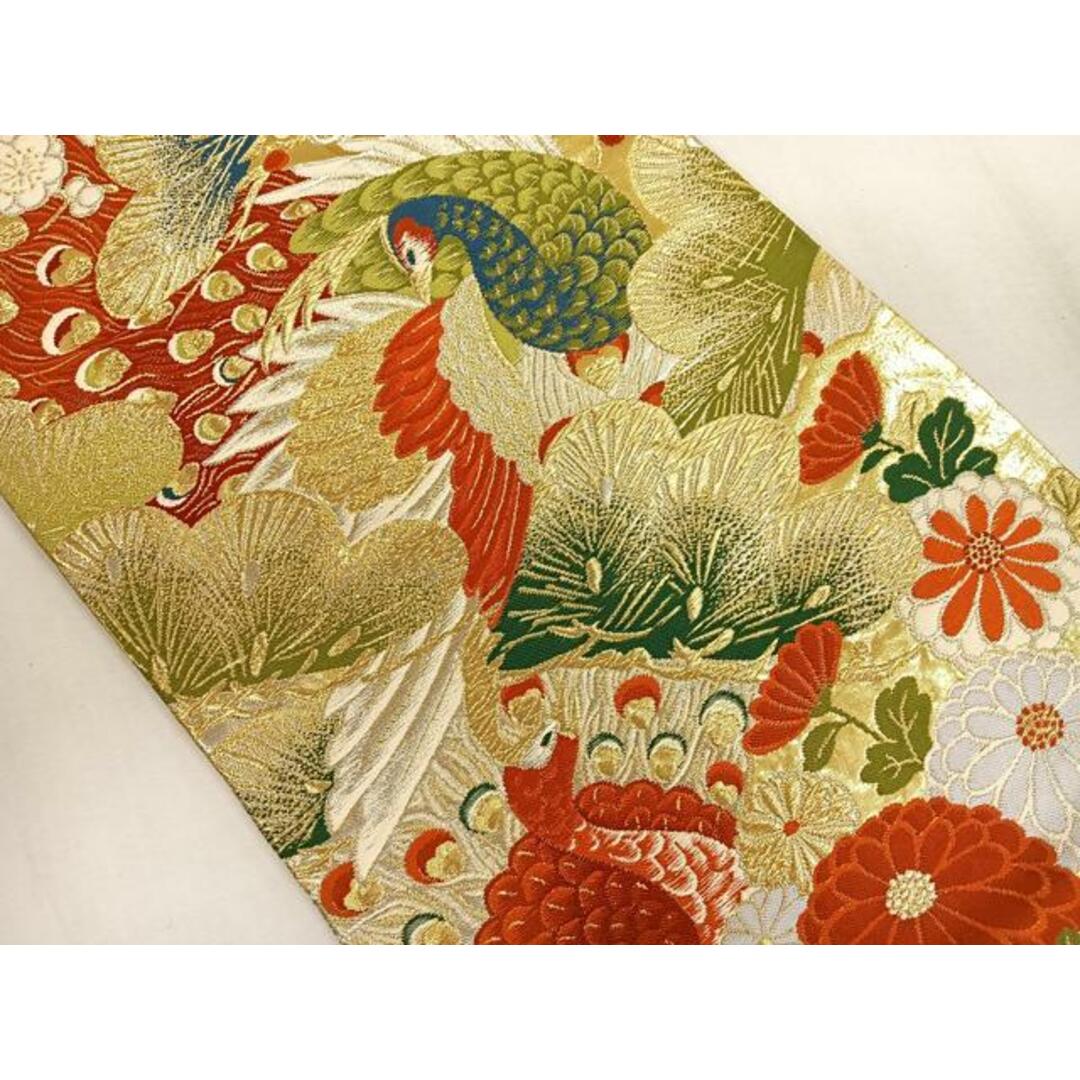 平和屋着物◎六通柄袋帯 孔雀草花文 金銀糸 正絹 逸品 平和屋着物◎六通柄袋帯 孔雀草花文 金銀糸 正絹 逸品