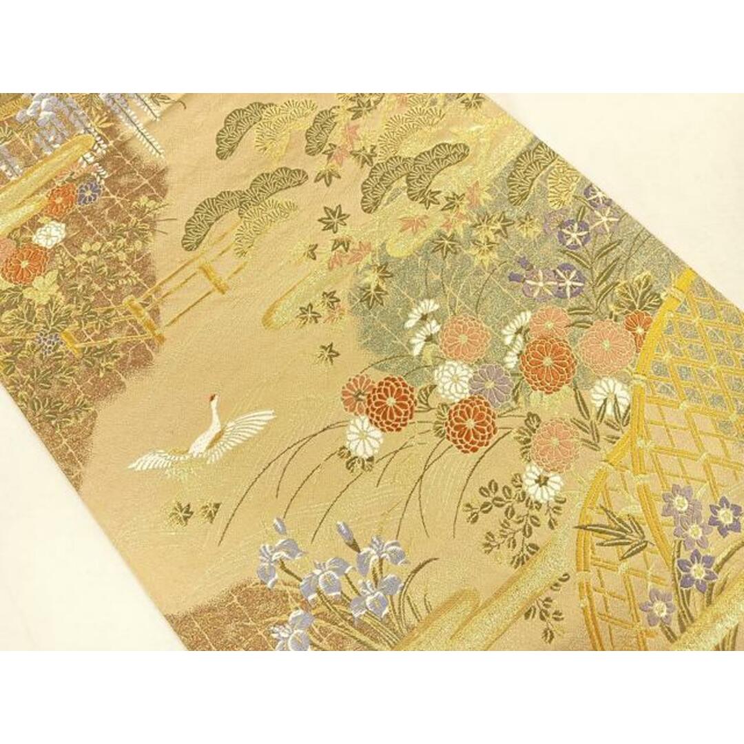 平和屋着物◎六通柄袋帯 飛鶴花籬文 金糸 正絹 逸品 CAAO3523ua 平和屋着物◎六通柄袋帯 飛鶴花籬文 金糸 正絹 逸品 CAAO3523ua