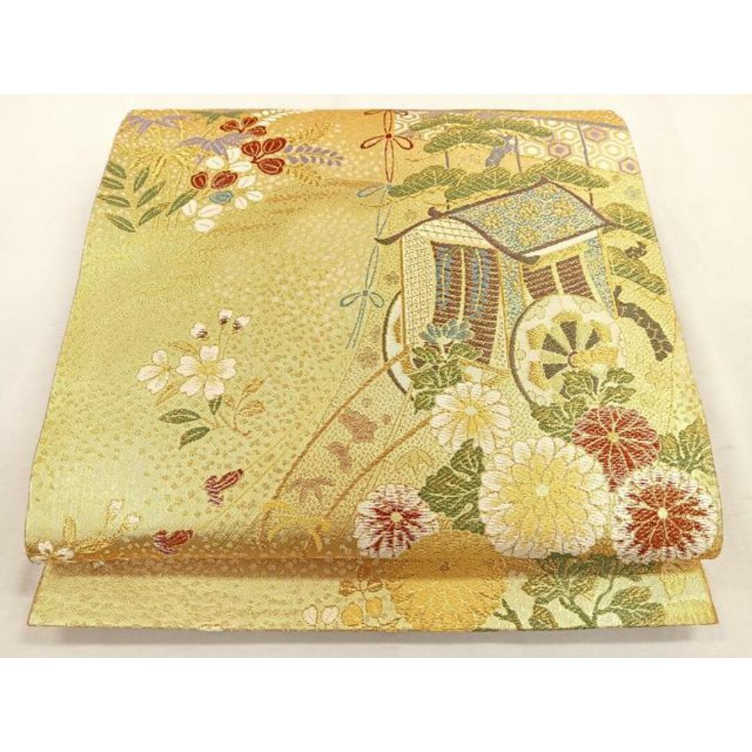 平和屋着物◎六通柄袋帯 御所車花文 金糸 正絹 逸品 CAAO3530ua 平和屋着物◎六通柄袋帯 御所車花文 金糸 正絹 逸品 CAAO3530ua
