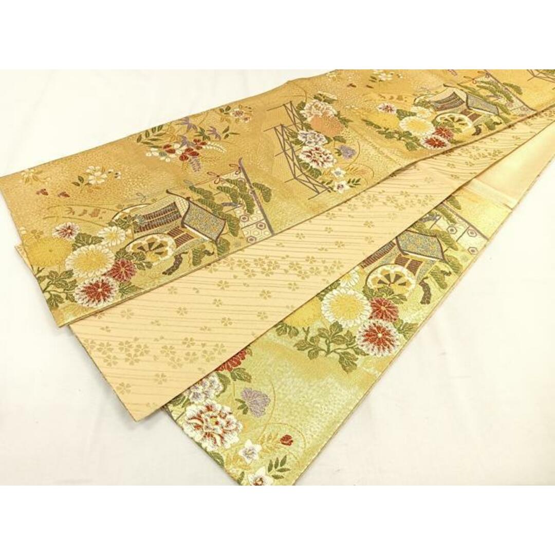 平和屋着物◎六通柄袋帯 御所車花文 金糸 正絹 逸品 CAAO3530ua 平和屋着物◎六通柄袋帯 御所車花文 金糸 正絹 逸品 CAAO3530ua