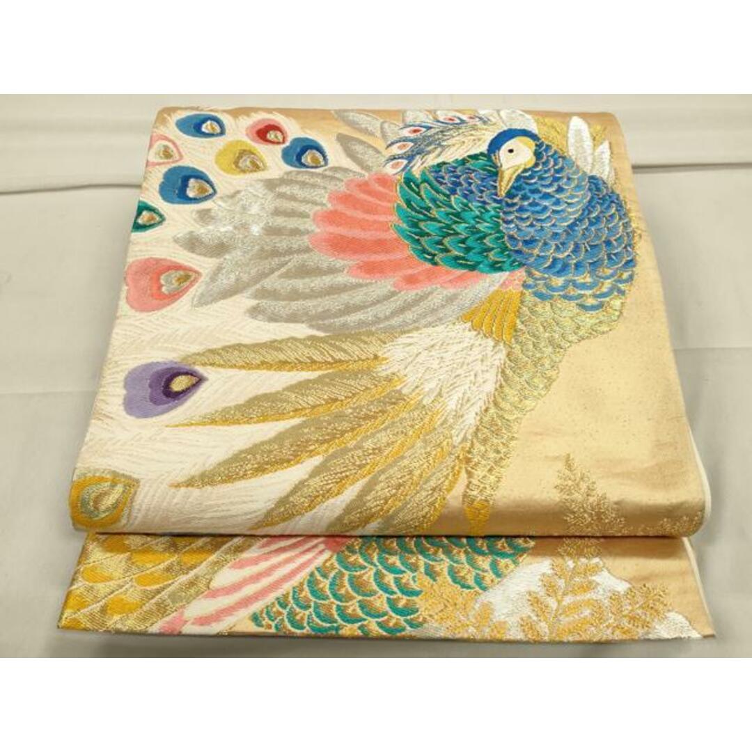 平和屋着物◎六通柄袋帯 孔雀文 金銀糸 引箔 正絹 逸品 平和屋着物◎六通柄袋帯 孔雀文 金銀糸 引箔 正絹 逸品