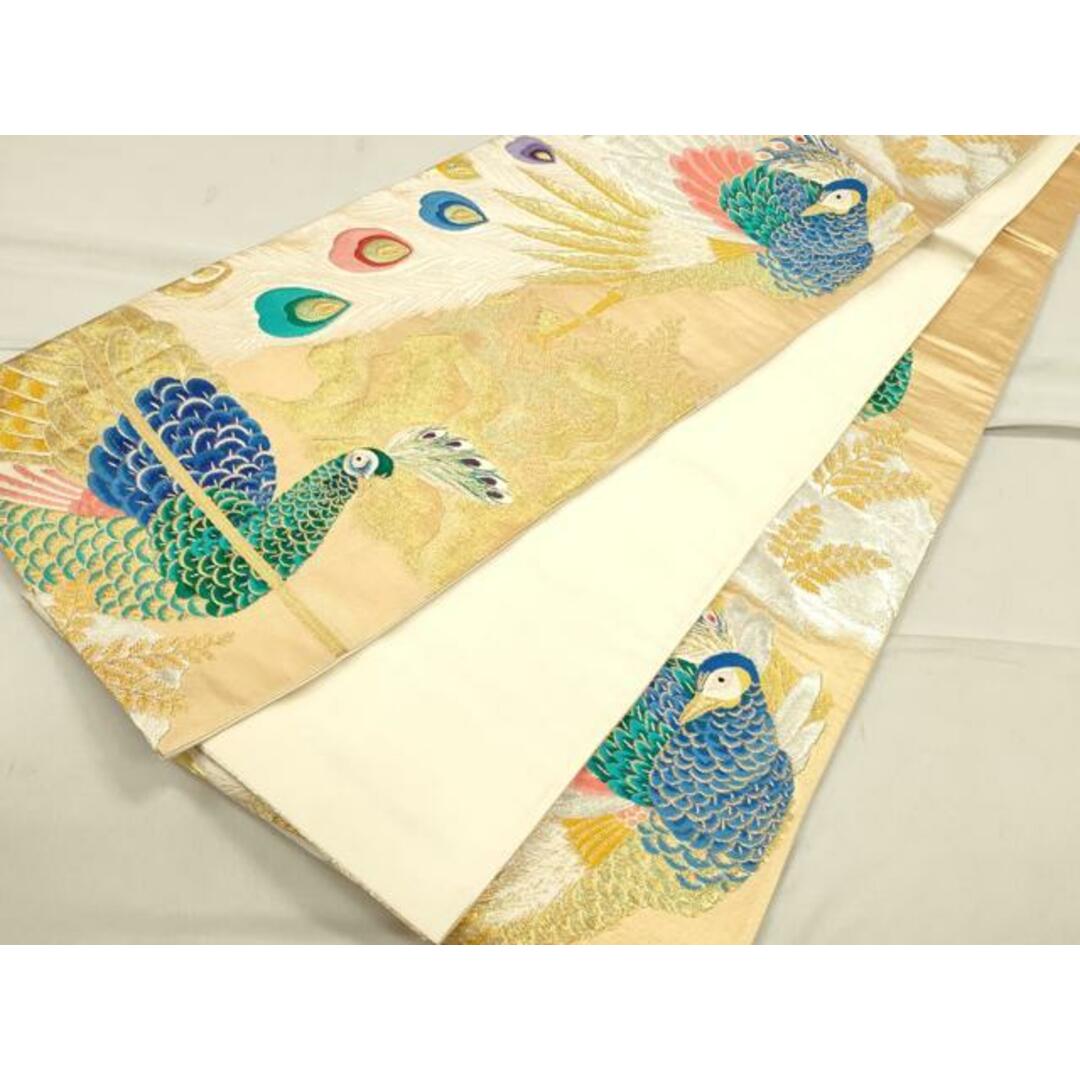 平和屋着物◎六通柄袋帯 孔雀文 金銀糸 引箔 正絹 逸品 平和屋着物◎六通柄袋帯 孔雀文 金銀糸 引箔 正絹 逸品