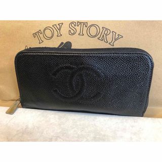 CHANEL - CHANEL キャビアスキン ラウンドファスナー 長財布の CHANEL - CHANEL キャビアスキン ラウンドファスナー 長財布の