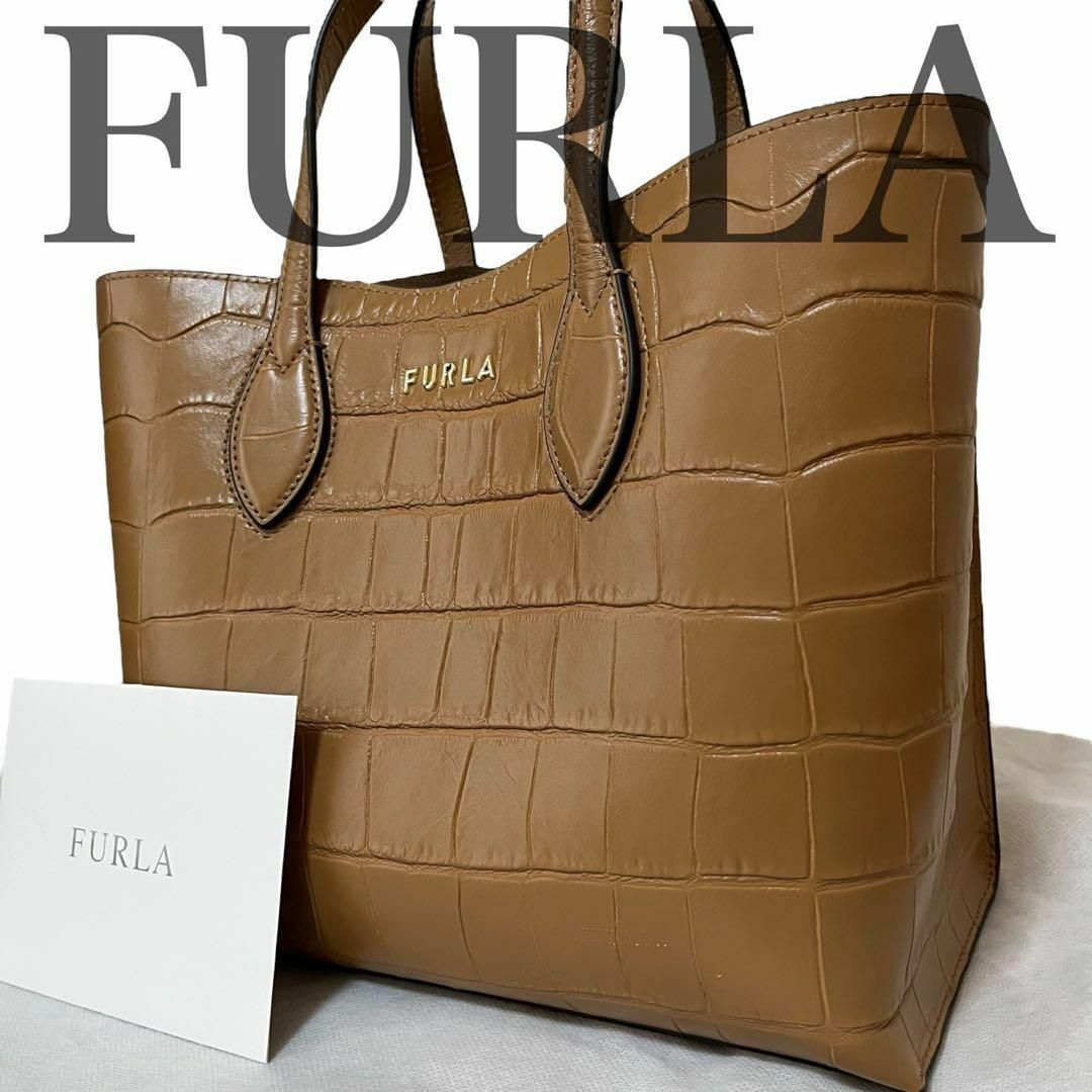 FURLA - 現行近 美品 フルラ ハンドバッグ 手さげ クロコ型押し FURLA - 現行近 美品 フルラ ハンドバッグ 手さげ クロコ型押し