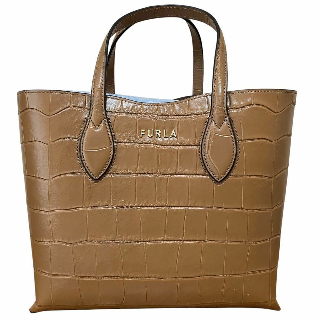 FURLA - 現行近 美品 フルラ ハンドバッグ 手さげ クロコ型押し FURLA - 現行近 美品 フルラ ハンドバッグ 手さげ クロコ型押し