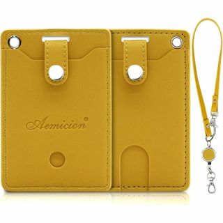 ☘️ リール付パスケース パス入れ 二面 薄型 両面 定期入れ イエロー(パスケース/IDカードホルダー)