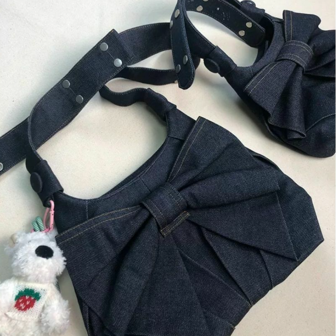 Charles Chaton - BUBBLE BLOG デニム リボン ショルダー バッグ ハンド ブルー