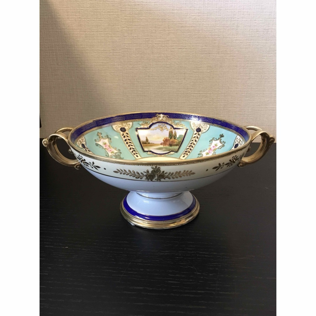 Noritake - オールドノリタケ 金盛上 河畔風景紋図両耳飾り大鉢 Noritake - オールドノリタケ 金盛上 河畔風景紋図両耳飾り大鉢
