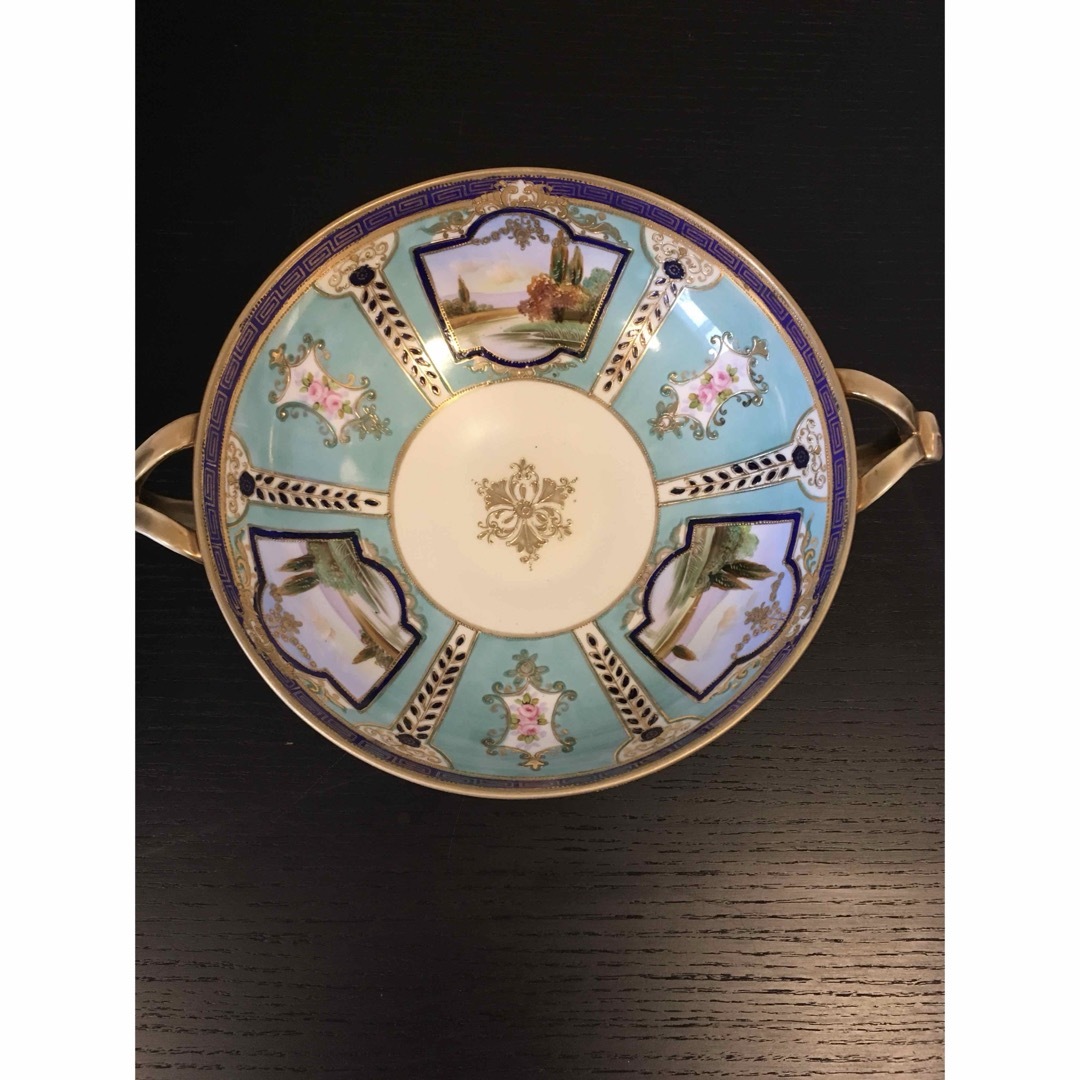 Noritake - オールドノリタケ 金盛上 河畔風景紋図両耳飾り大鉢 Noritake - オールドノリタケ 金盛上 河畔風景紋図両耳飾り大鉢
