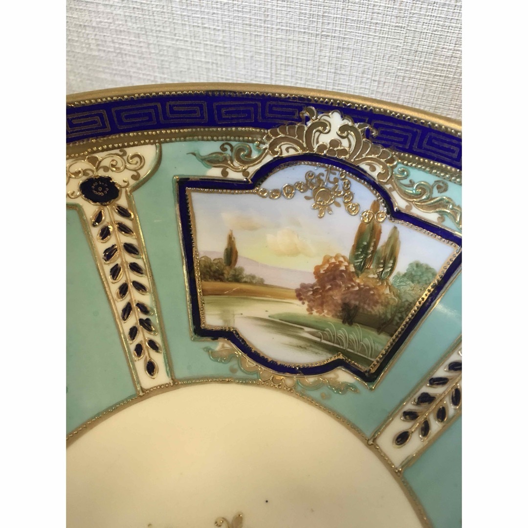 Noritake - オールドノリタケ 金盛上 河畔風景紋図両耳飾り大鉢 Noritake - オールドノリタケ 金盛上 河畔風景紋図両耳飾り大鉢