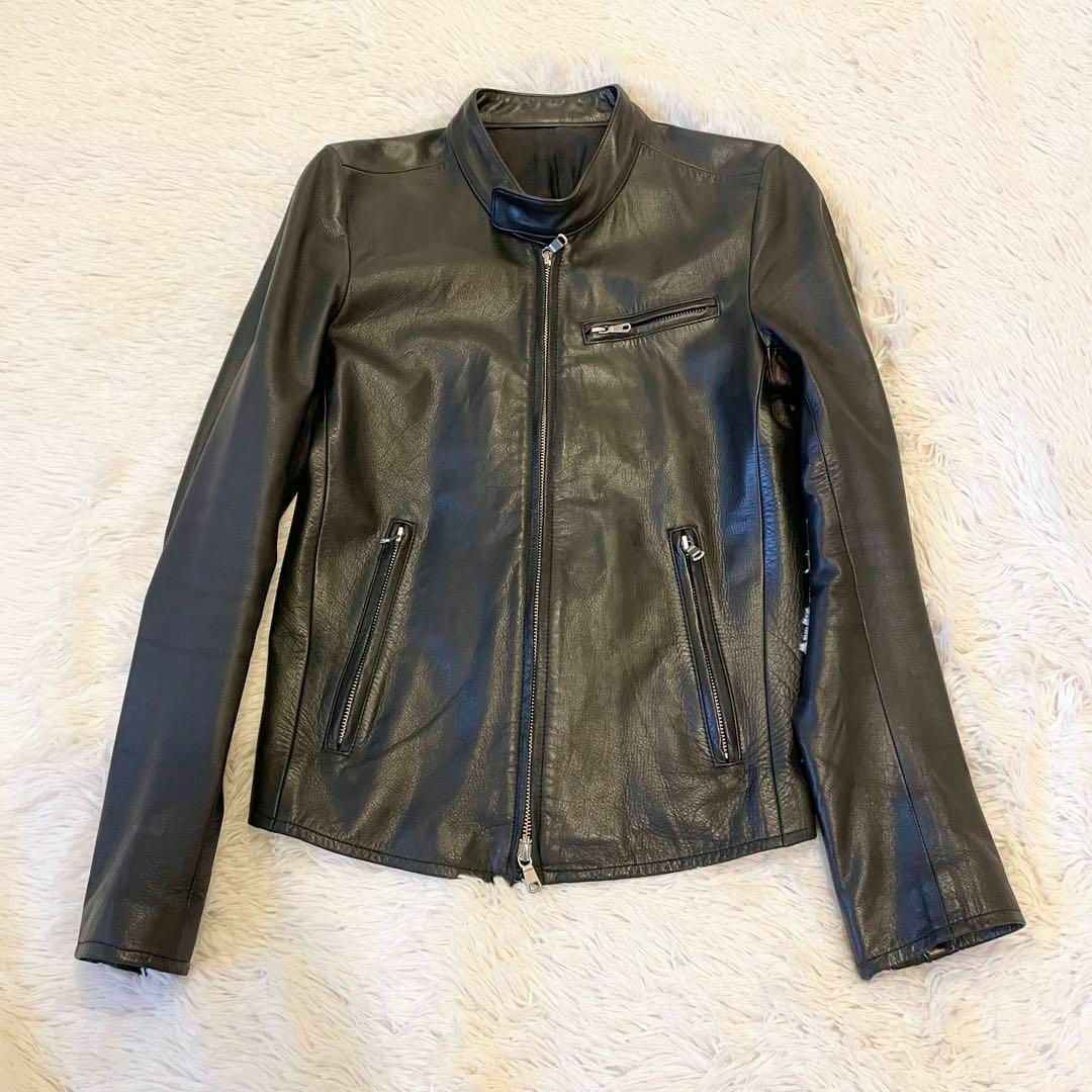 美品☆馬革 シングルライダースジャケット レザージャケット 美品☆馬革 シングルライダースジャケット レザージャケット